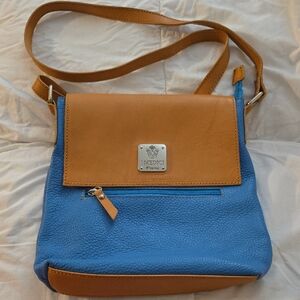 I MEDICI Firenze Blue & Tan Leather Crossbody Bag 10x9.5x2 Inches
